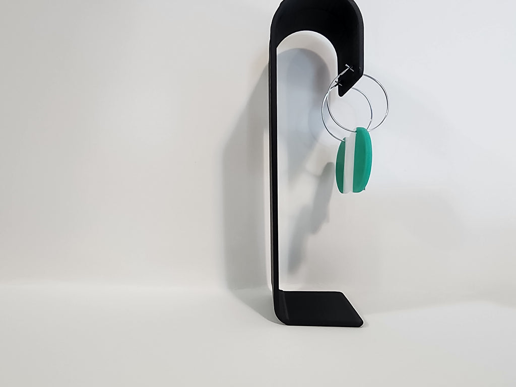 Handmade Polymer Clay Statement Earrings – Teal & White Geometric Dangles Large