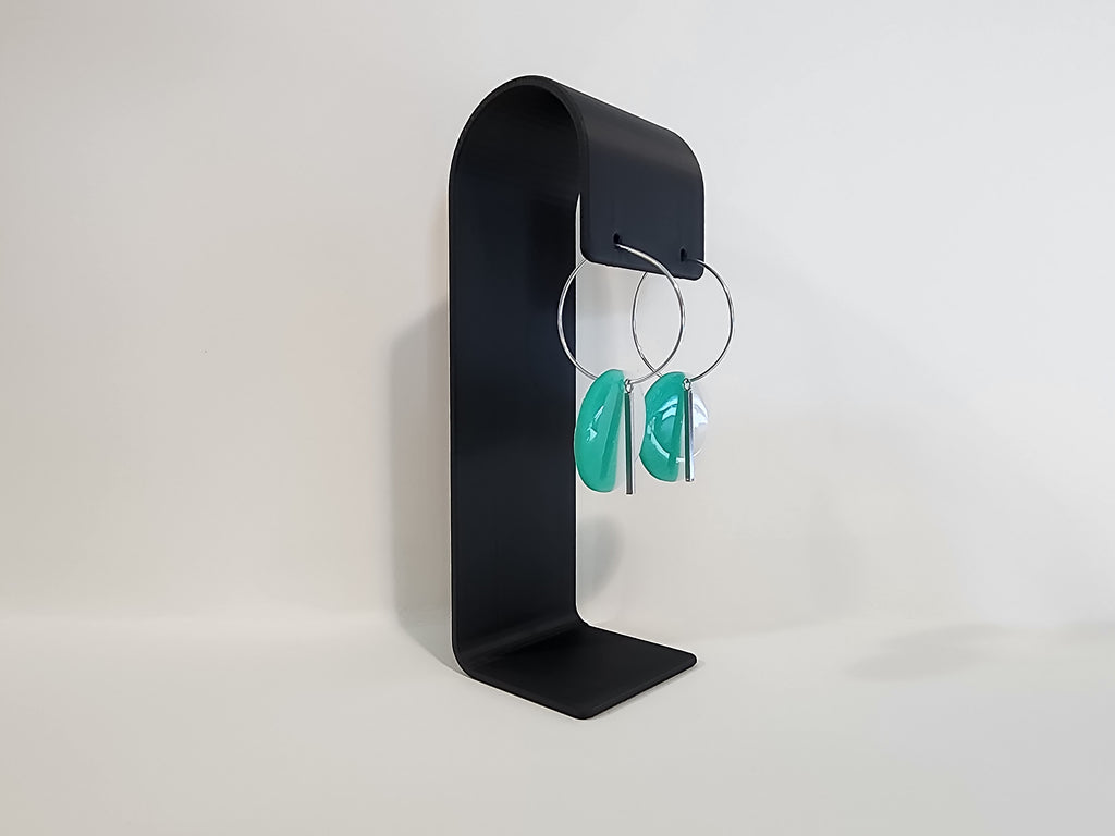 Handmade Polymer Clay Statement Earrings – Teal & White Geometric Dangles Small