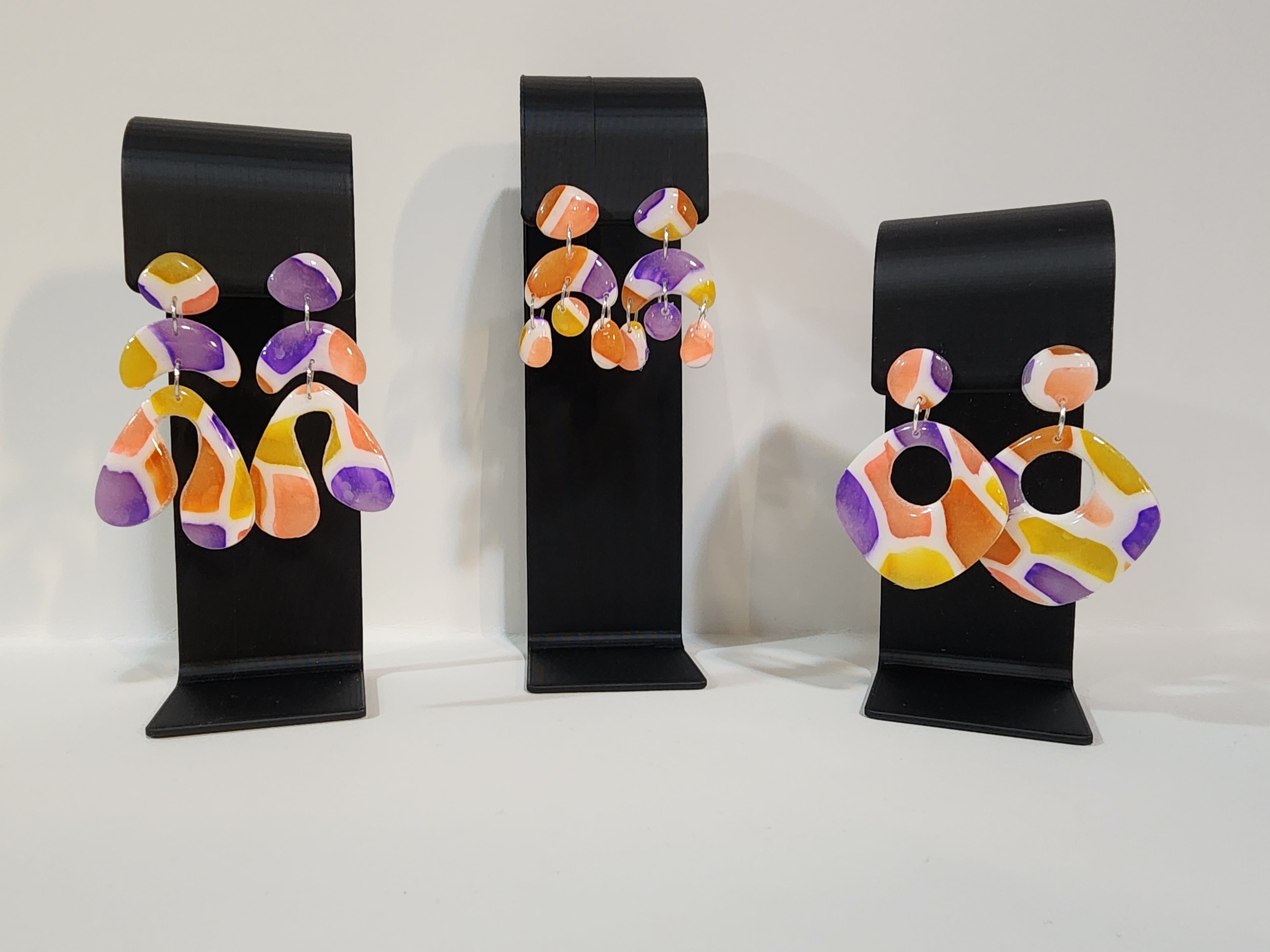 Handmade Abstract Polymer Clay Statement Earrings – Modern Color Block Dangles