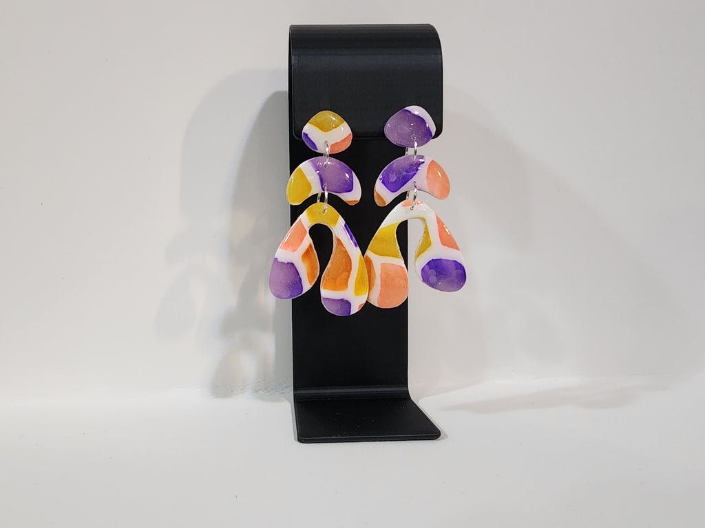 Handmade Abstract Polymer Clay Statement Earrings – Modern Color Block Dangles