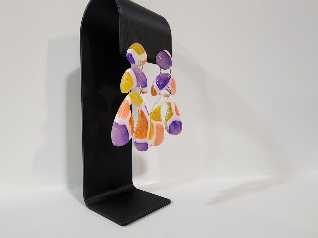 Handmade Abstract Polymer Clay Statement Earrings – Modern Color Block Dangles