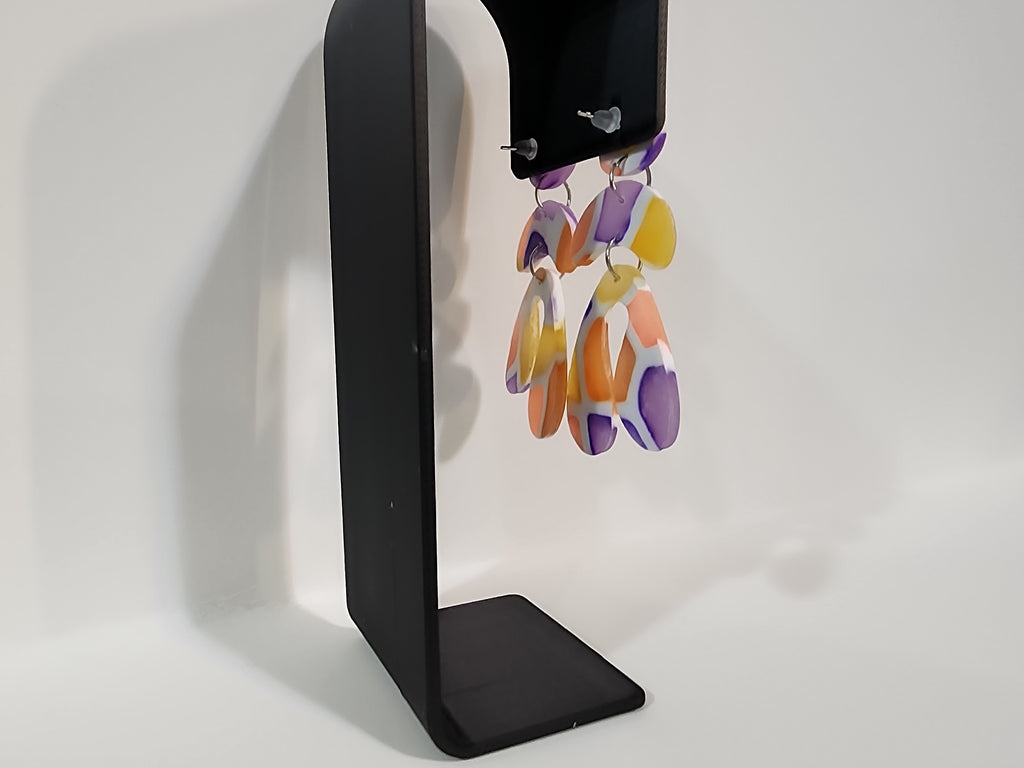Handmade Abstract Polymer Clay Statement Earrings – Modern Color Block Dangles