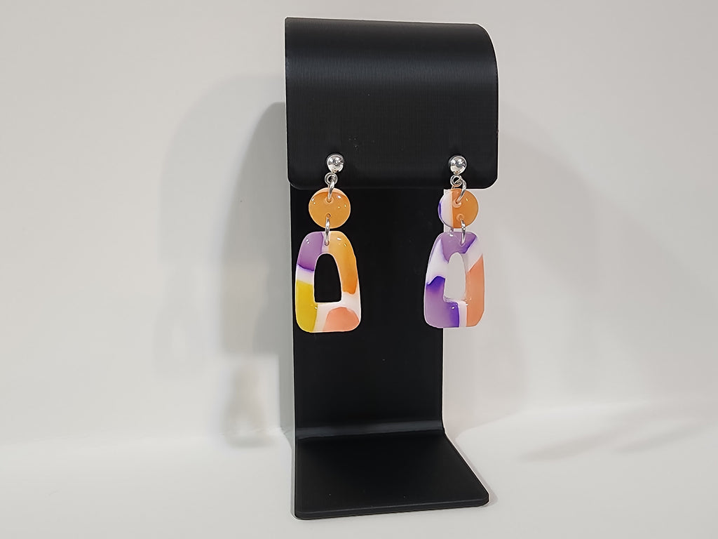 Handmade Abstract Polymer Clay Earrings – Color Block Arch Dangles