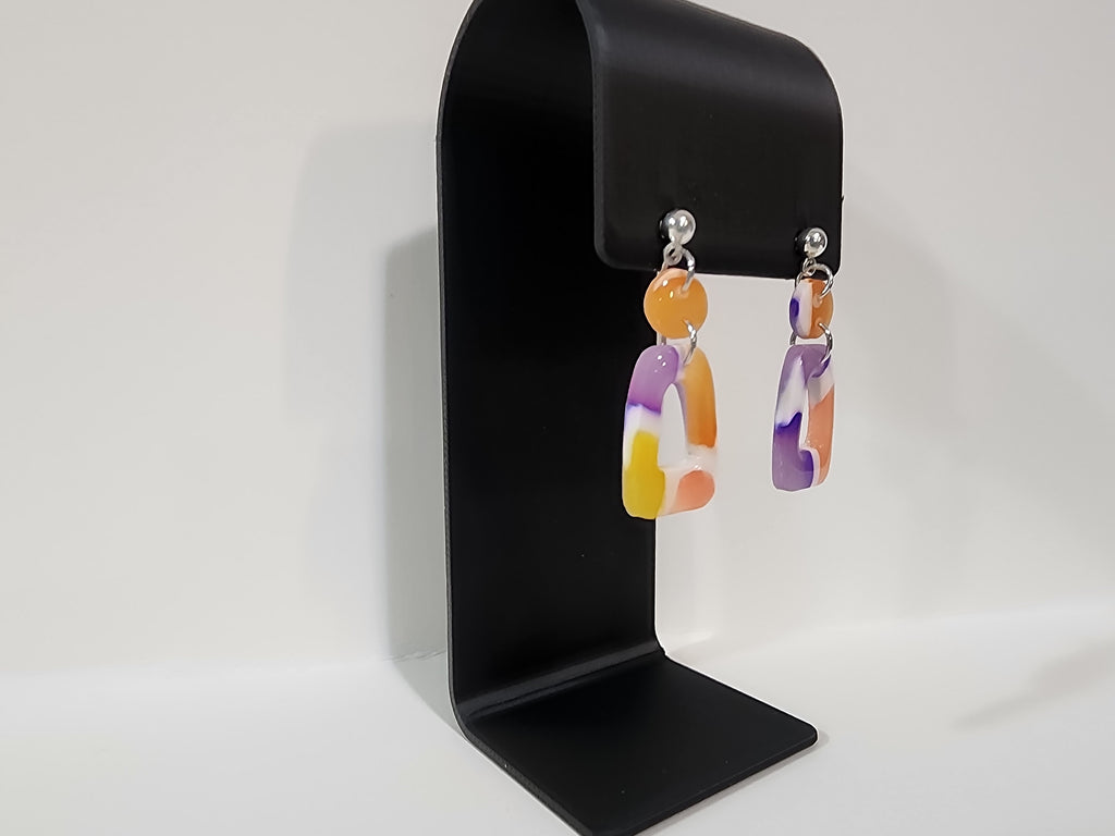 Handmade Abstract Polymer Clay Earrings – Color Block Arch Dangles
