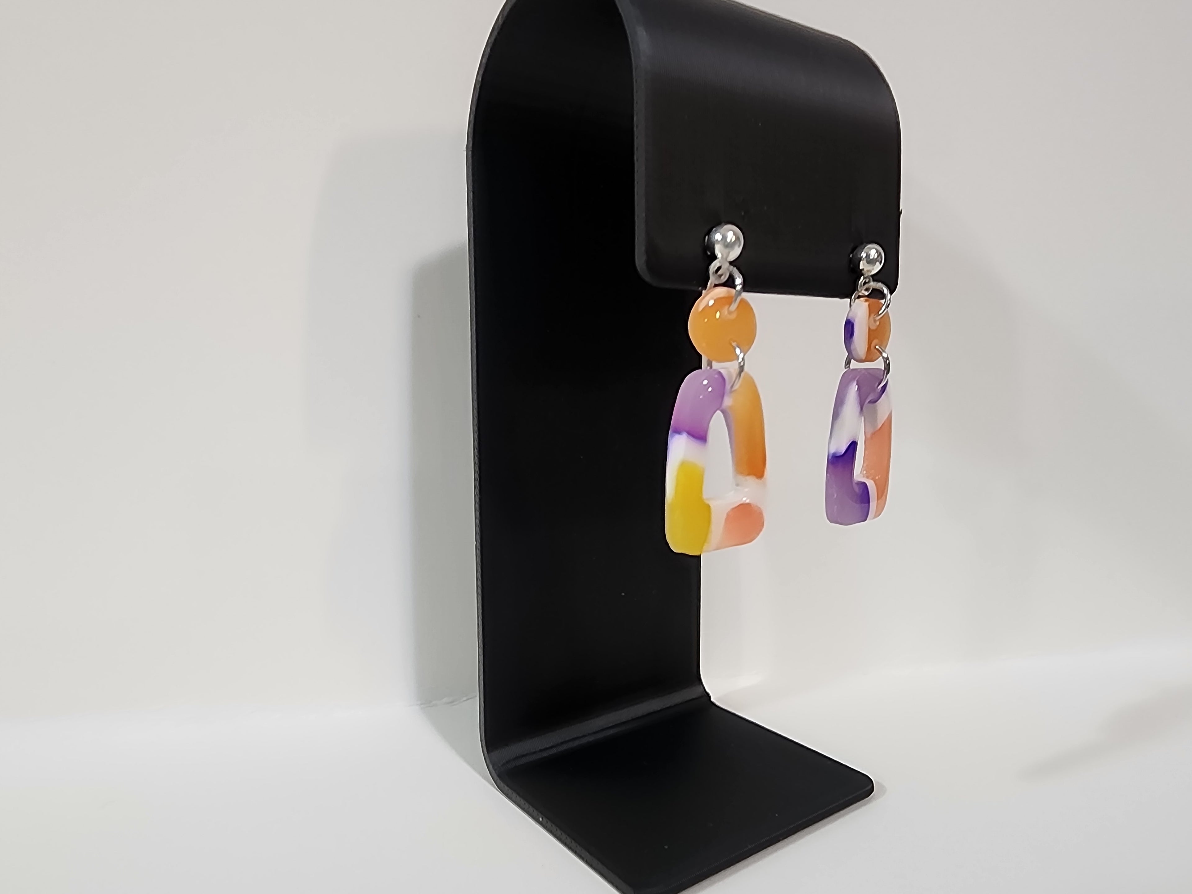 Handmade Abstract Polymer Clay Earrings – Color Block Arch Dangles