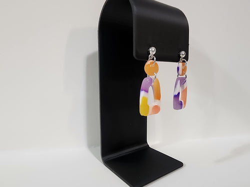 Handmade Abstract Polymer Clay Earrings – Color Block Arch Dangles