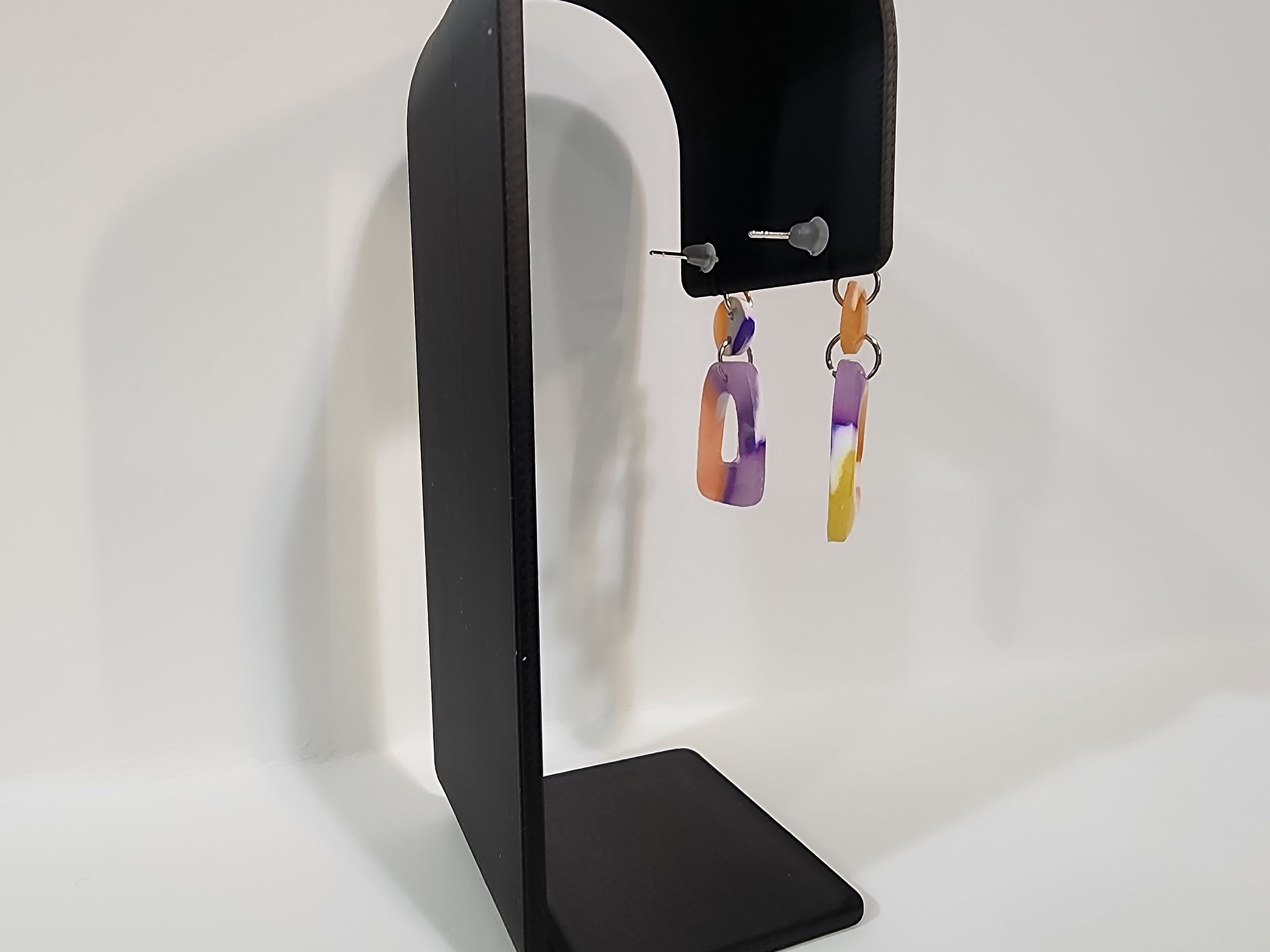 Handmade Abstract Polymer Clay Earrings – Color Block Arch Dangles