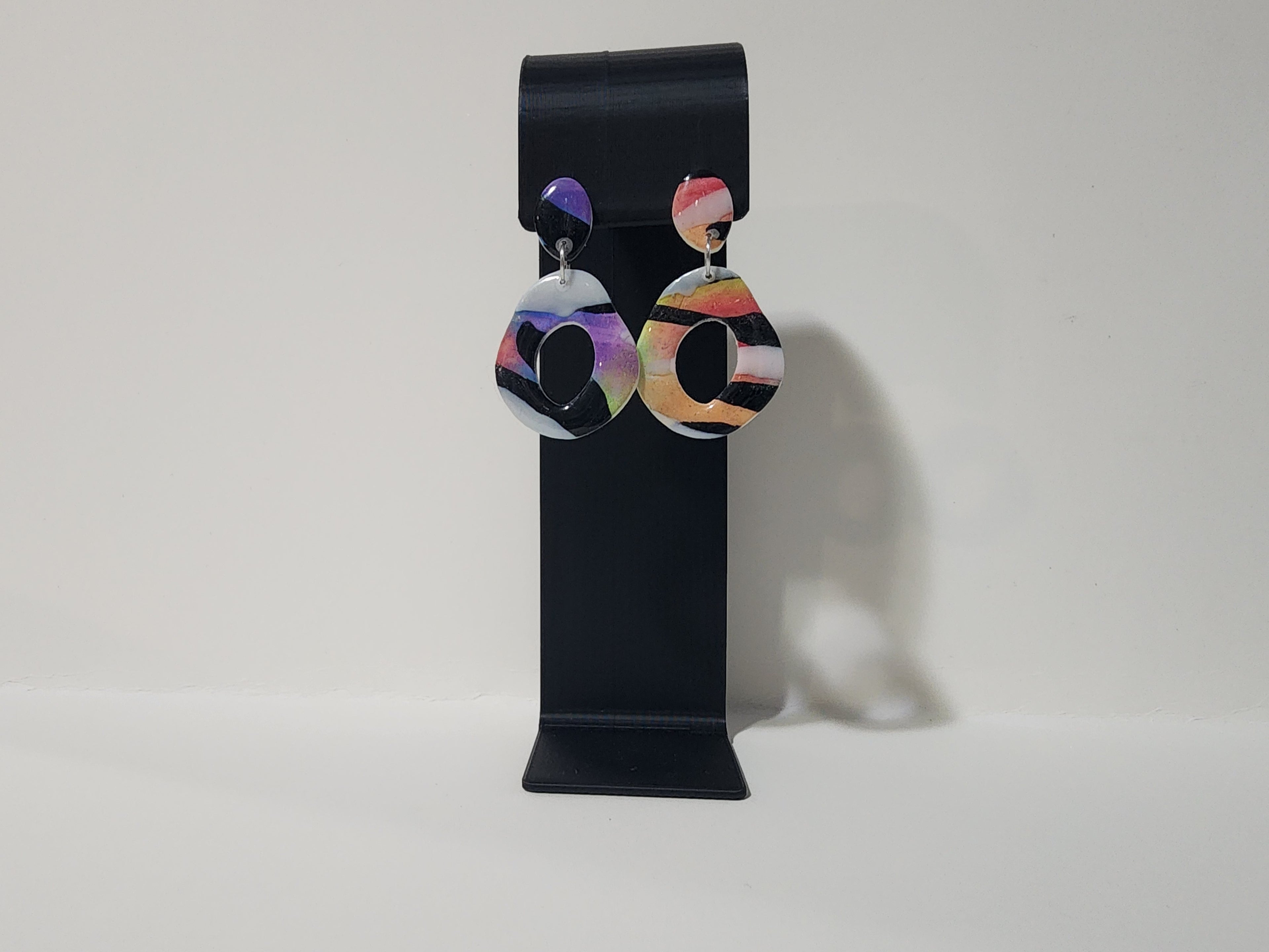 Handmade Abstract Polymer Clay Earrings – Rainbow Stripe Statement Dangles