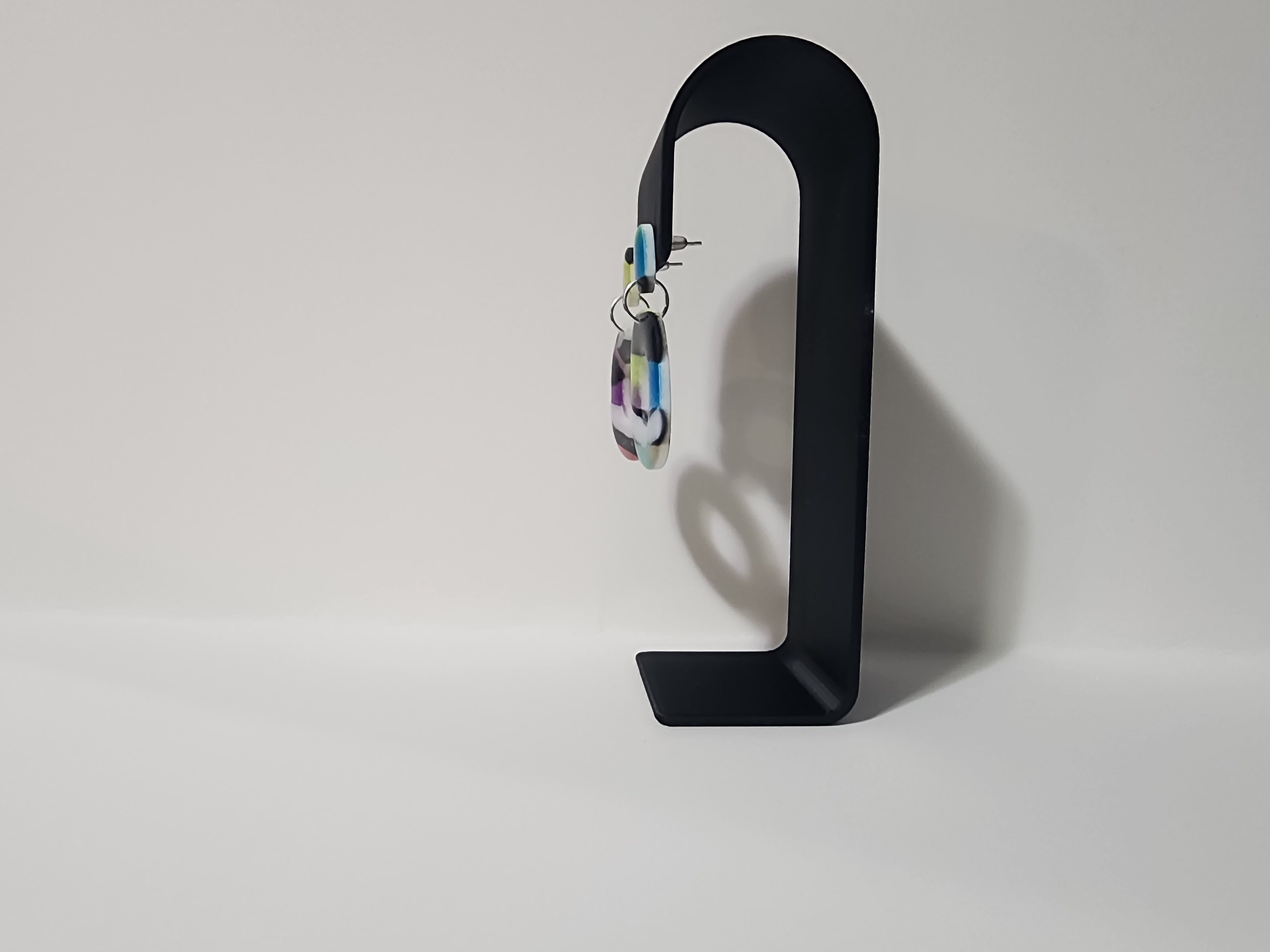 Handmade Abstract Polymer Clay Earrings – Rainbow Strip Statement Dangles