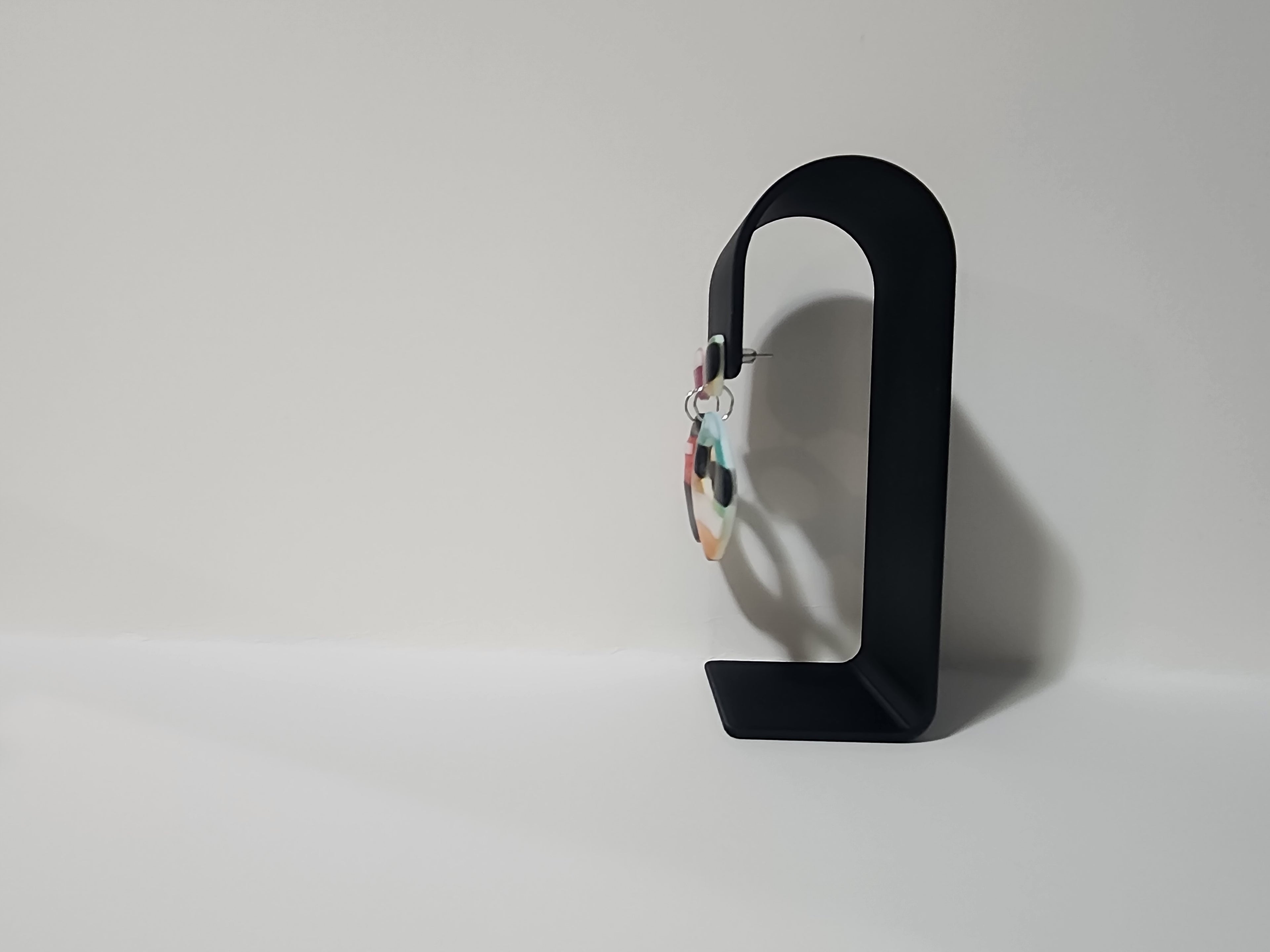 Handmade Abstract Polymer Clay Earrings – Rainbow Stripe Geometric Dangles