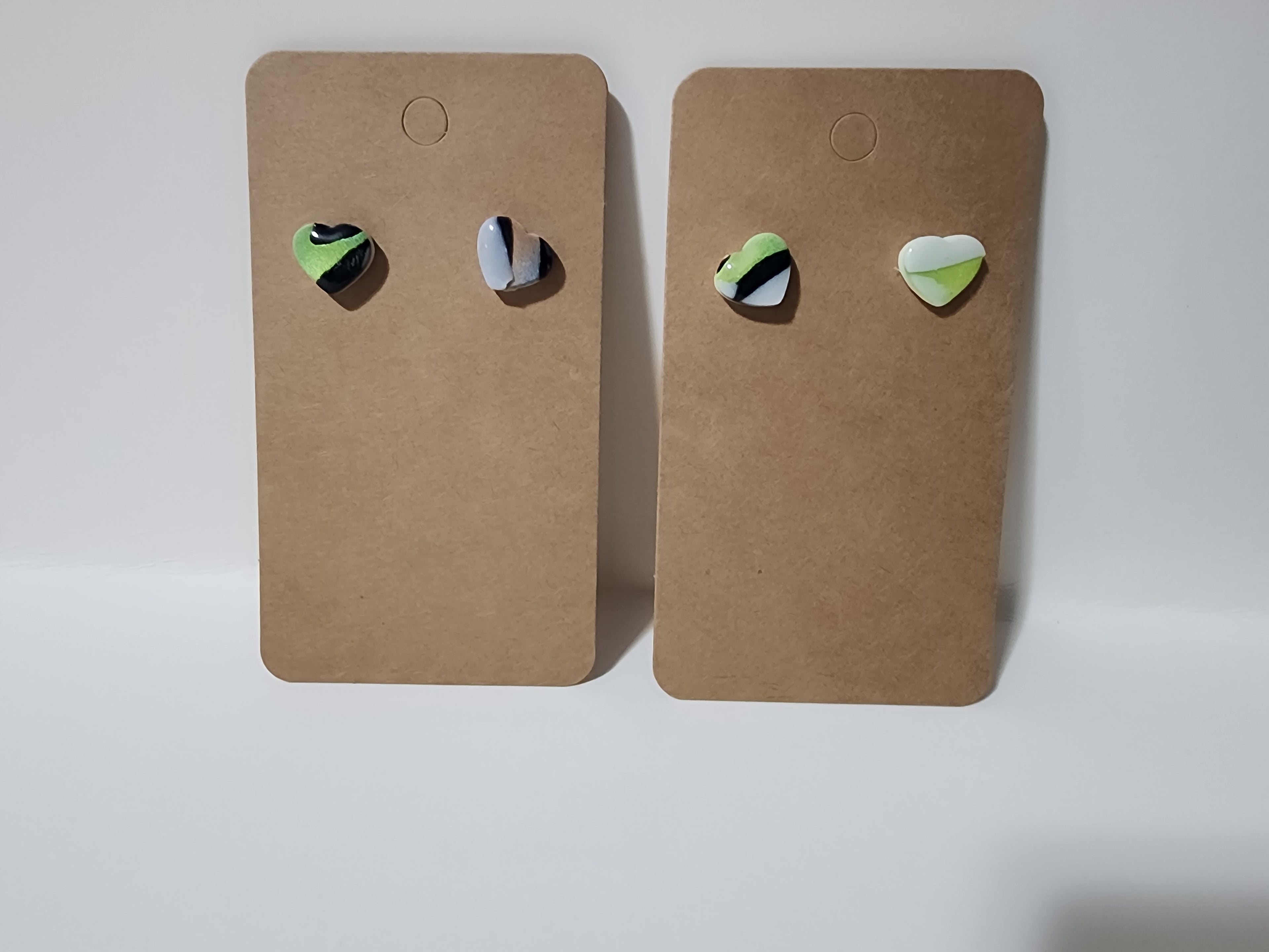 Handmade Heart Polymer Clay Stud Earrings – Minimalist Rainbow Stripe Heart Studs