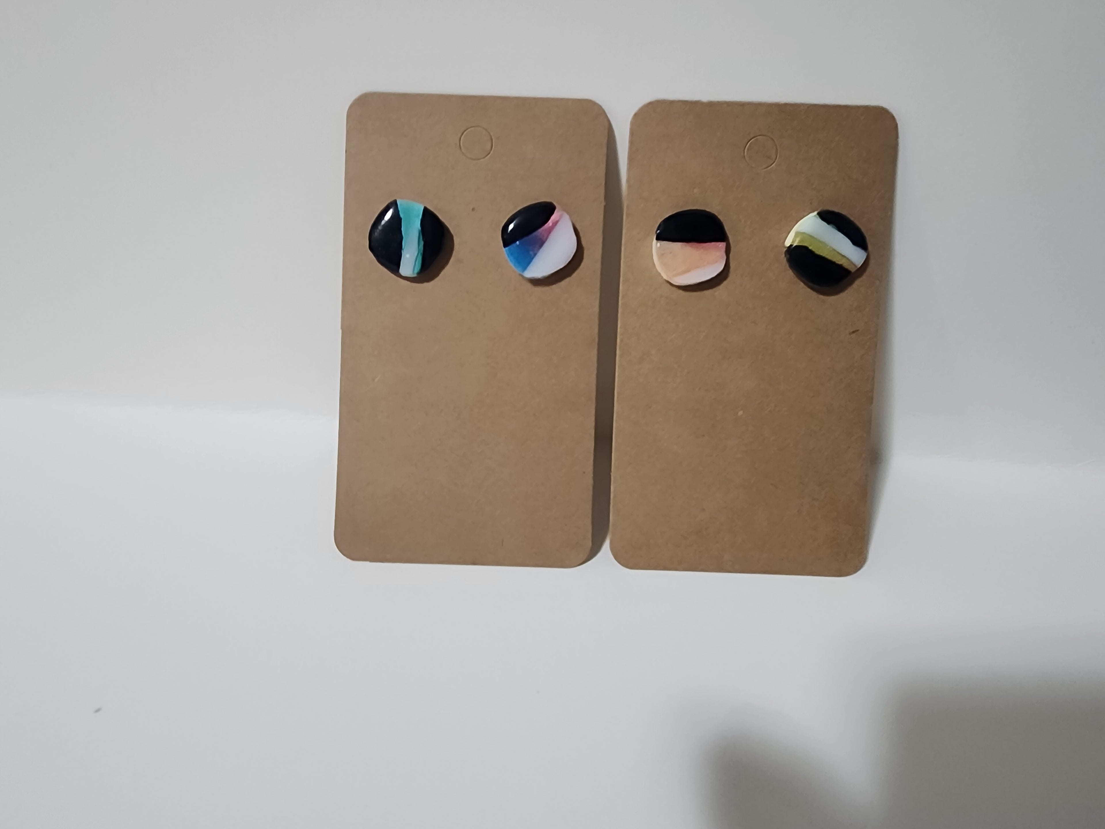 Handmade Abstract Polymer Clay Stud Earrings – Modern Rainbow Stripe Studs