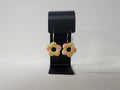 Handmade Retro Flower Polymer Clay Hoop Earrings – Pastel Stripe Dangles