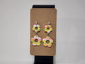 Handmade Double Flower Polymer Clay Earrings – Pastel Stripe Statement Dangles