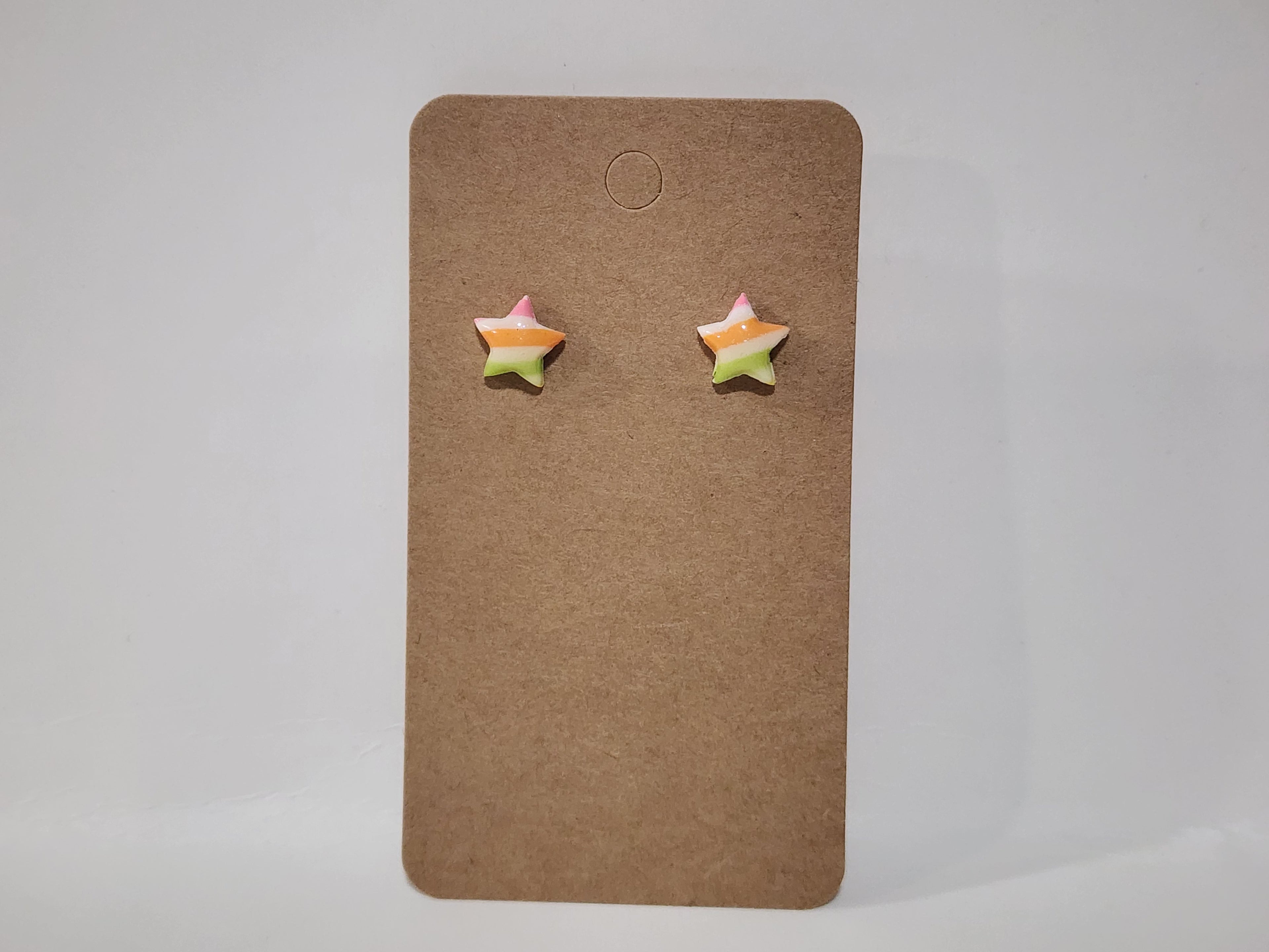 Handmade Star Polymer Clay Stud Earrings – Pastel Stripe Mini Stars